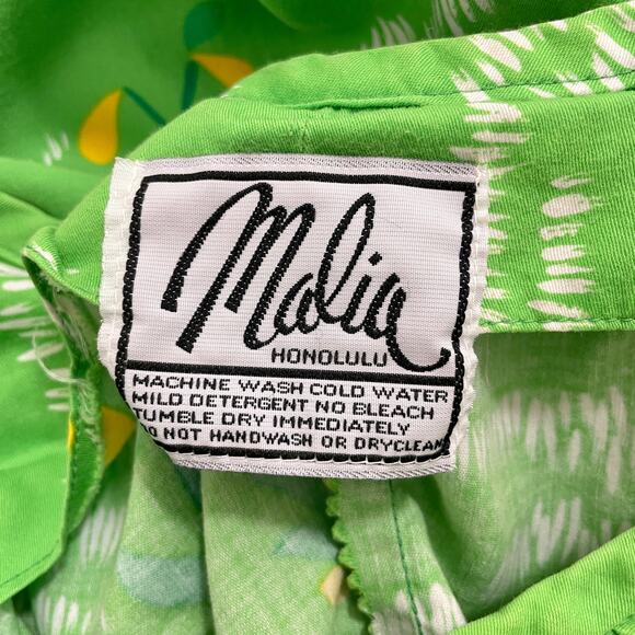 VTG Malia Honolulu Womens Hawaiian Dress Green Yellow Colorful Floral Retro - Picture 4 of 14
